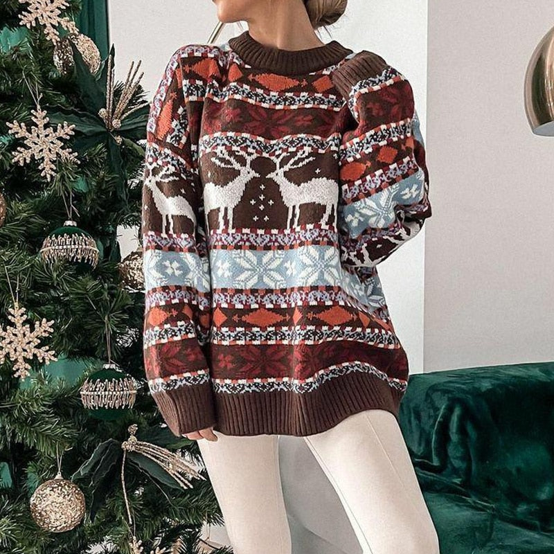 Hanna | Winterlicher Rentier-Strickpullover