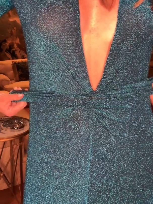 Blaues Glitzerndes V-Ausschnitt Maxi Kleid