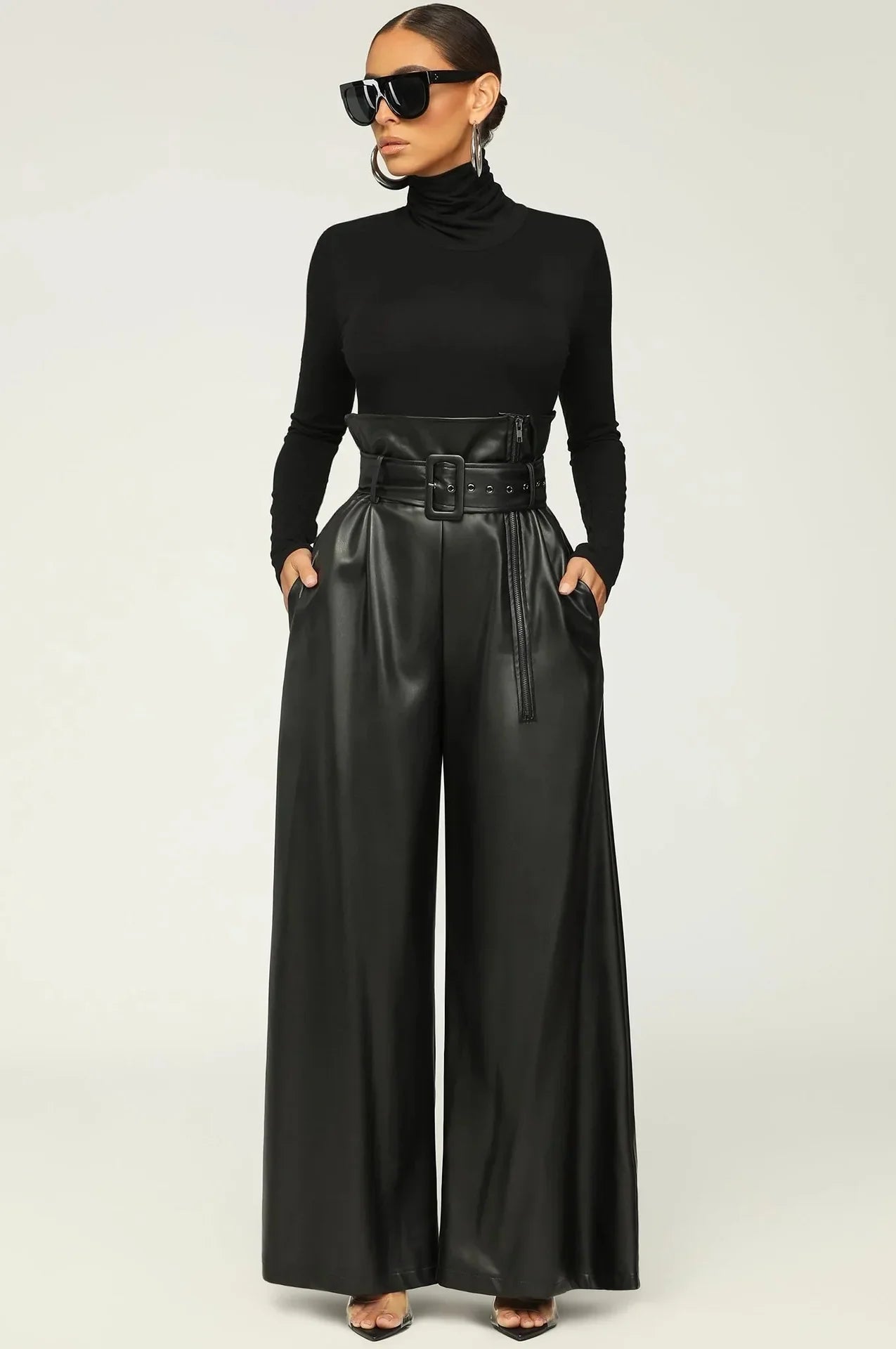 LINARA | Hohe Taille Hose mit Gürtel, seitlichem Reißverschluss