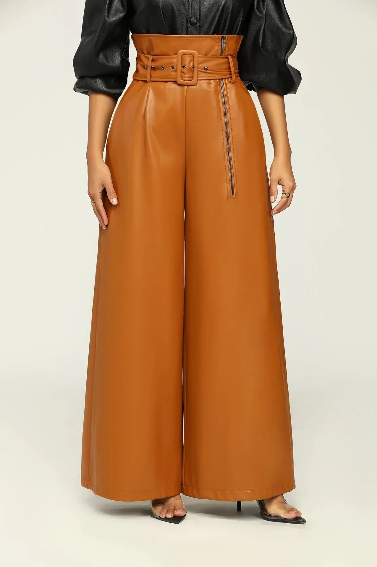 LINARA | Hohe Taille Hose mit Gürtel, seitlichem Reißverschluss