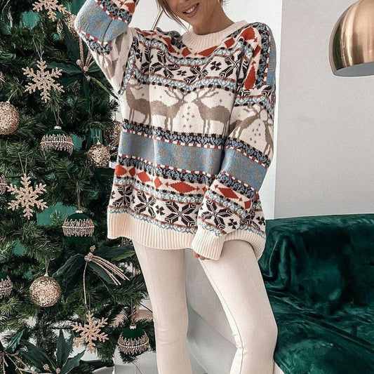 Hanna | Winterlicher Rentier-Strickpullover
