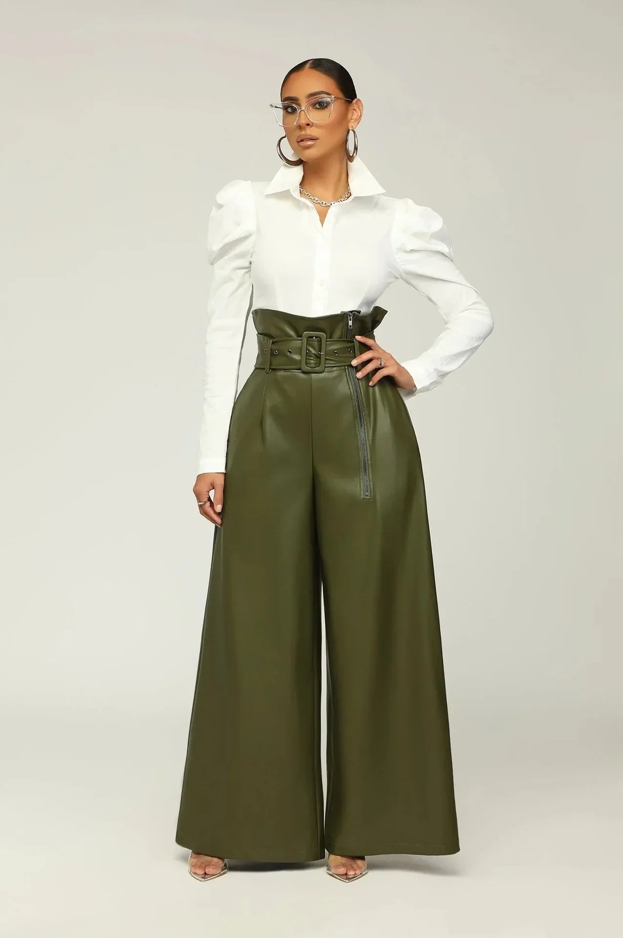 LINARA |  Hohe Taille Hose mit Gürtel, seitlichem Reißverschluss