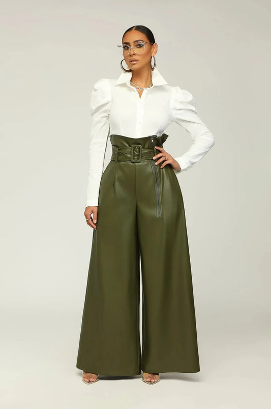 LINARA |  Hohe Taille Hose mit Gürtel, seitlichem Reißverschluss